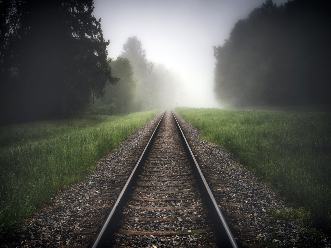 Железная дорога туман. Железная дорога в лесу. Рельсы. Железная дорога обои.