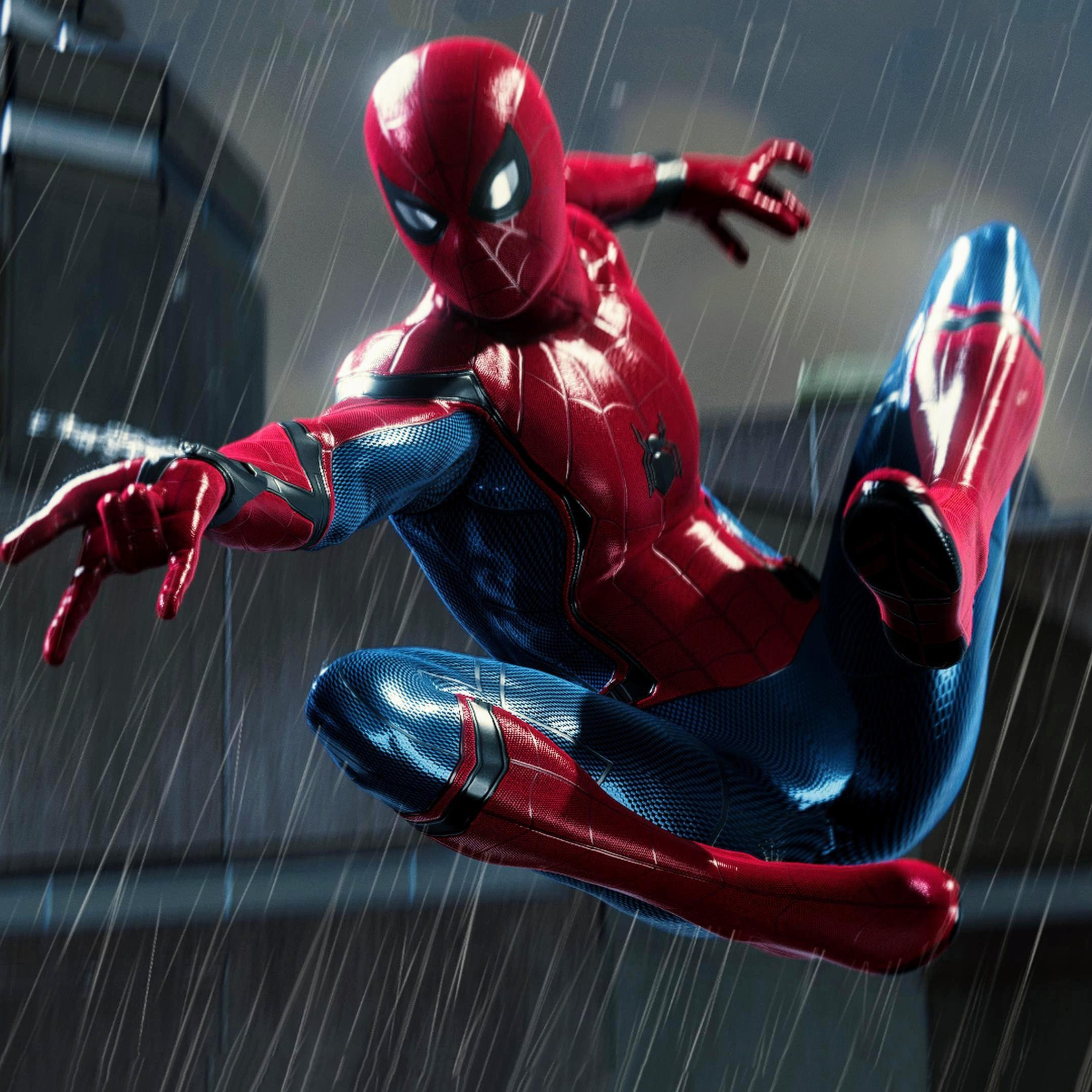 Скачать обои Rain, Spider Man, PS4, Playstation 4 Pro, Marvel's Spider-...