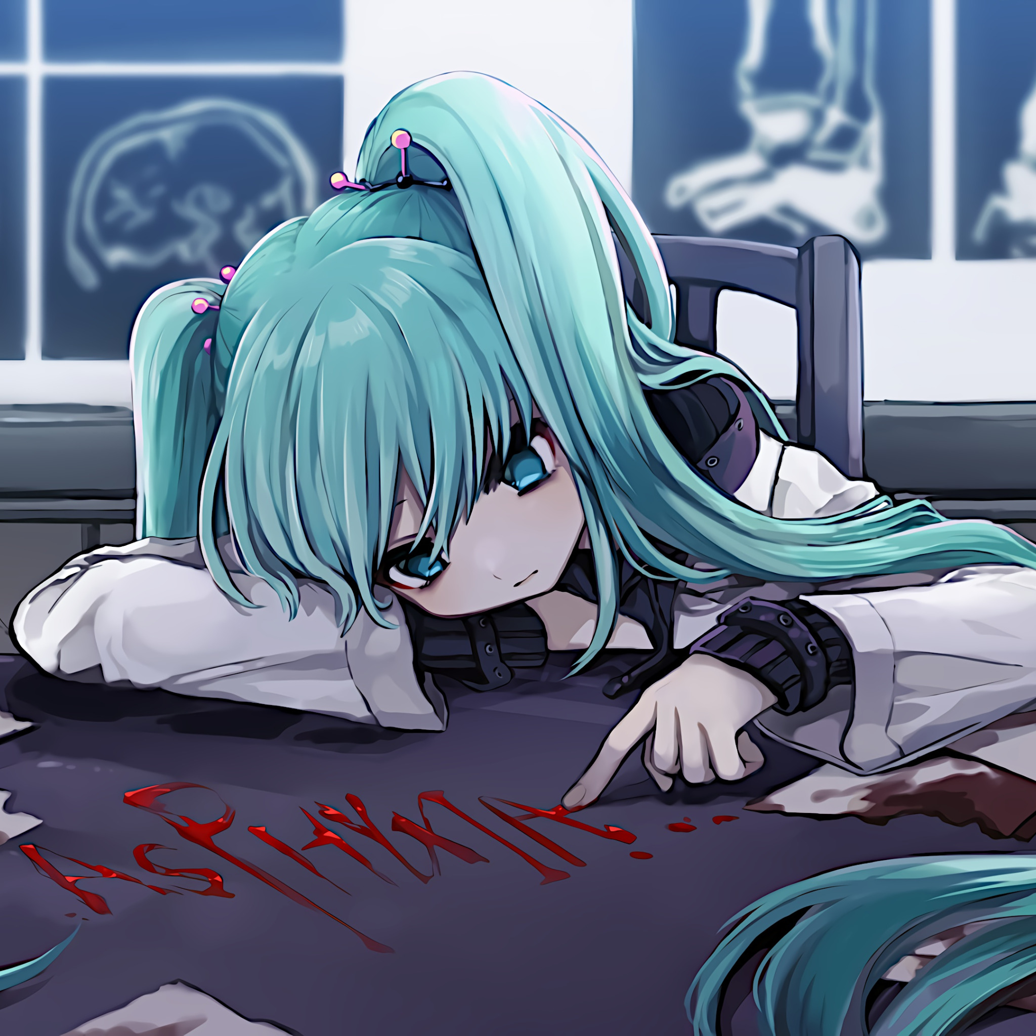 Обои для рабочего стола. девушка, буквы, кровь, больница, Hatsune Miku, Voc...