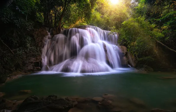 Картинка лес, река, водопад, Тайланд, Thailand, каскад, Водопад Хуай Мае Камин, Huay Mae Khamin Waterfall, Река …
