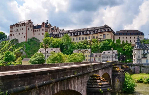Картинка мост, дома, Германия, Germany, дворец, Weilburg Castle, Вейльбургский дворец, Weilburg, Вайльбург