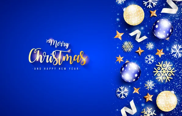 Картинка шарики, снежинки, фон, шары, Рождество, Новый год, звёздочки