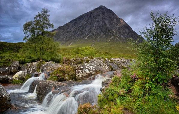 Картинка природа, ручей, гора, Шотландия