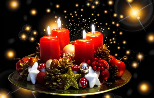 Картинка праздник, яблоки, огоньки, Новый Год, Happy New Year, с новым годом, Merry Christmas, 2022, горящие …