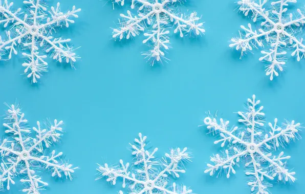 Картинка зима, снежинки, фон, голубой, Christmas, blue, winter, background, snowflakes