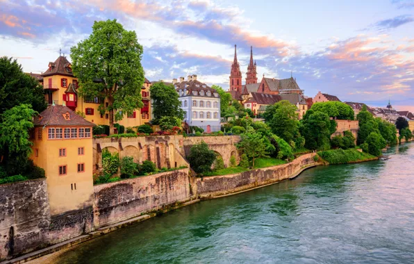 Картинка река, здания, Швейцария, Базель