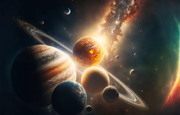 Картинка вселенная, планеты, звёзды, галактика, солнечная система