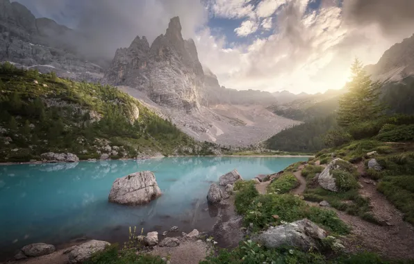 Картинка вода, горы, природа, камни, скалы, Италия