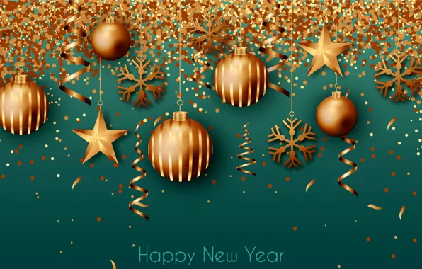 Картинка звезды, украшения, фон, золото, Рождество, Новый год, golden, christmas, new year, happy, balls, background, stars, …