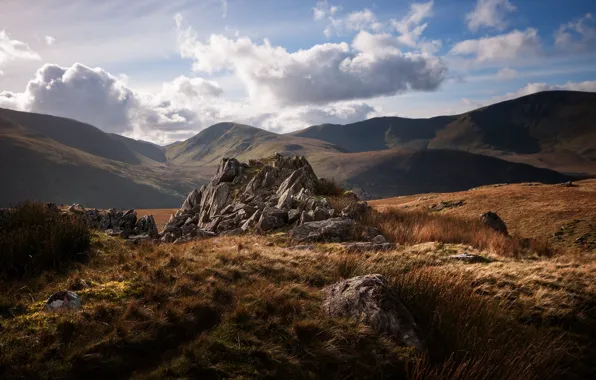 Картинка осень, небо, облака, горы, Уэльс, Snowdonia