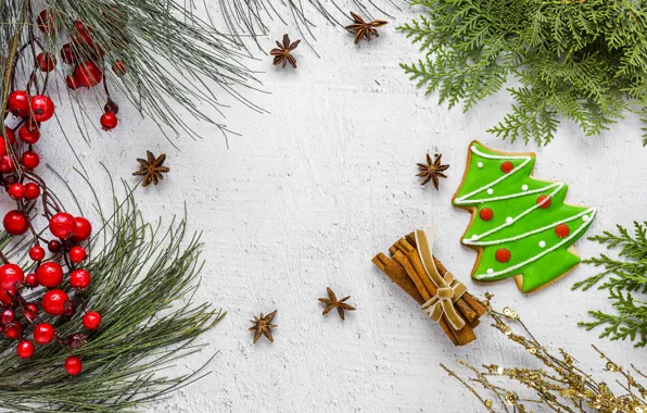 Картинка украшения, Новый Год, печенье, Рождество, Christmas, елочка, New Year, cookies, decoration, Merry, fir tree, ветки …