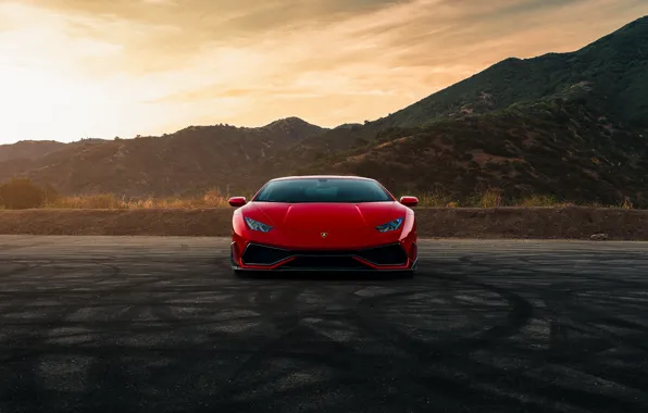 Картинка горы, красный, вид спереди, Lamborghini Huracan