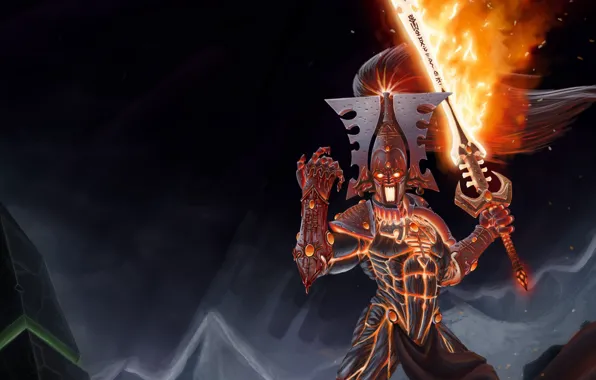 Картинка fire, sword, god of war, eldar, Warhammer 40 000, Avatar of Khaine, blood hands