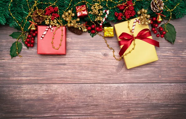 Картинка украшения, Новый Год, Рождество, подарки, Christmas, wood, New Year, decoration, xmas, gift box, Merry, fir …