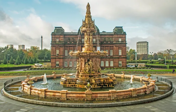 Картинка дом, парк, здание, Шотландия, фонтан, Scotland, Glasgow, Глазго, Парк Глазго Грин, Doulton Fountain, Glasgow Green, …