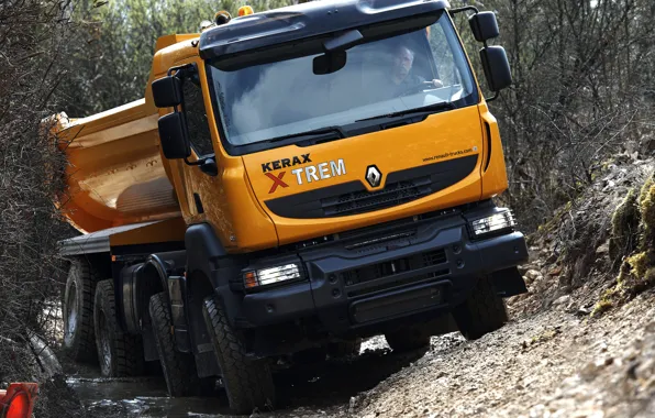 Картинка оранжевый, грузовик, Renault, самосвал, 8x4, четырёхосный, Renault Trucks, Kerax