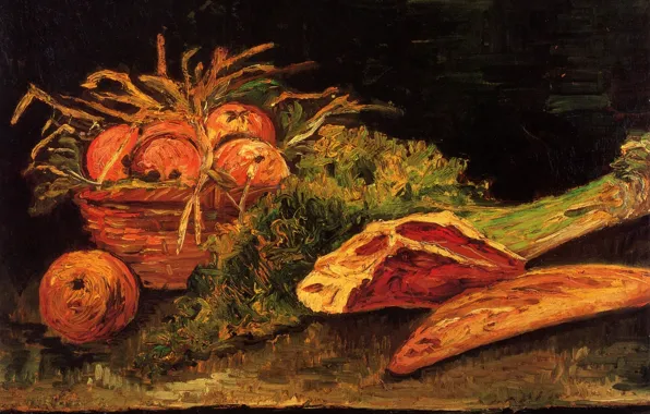 Картинка Vincent van Gogh, Still Life with Apples, Meat and a Roll