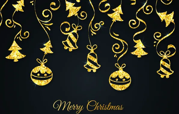 Картинка украшения, золото, узор, Новый Год, Рождество, golden, черный фон, Christmas, background, pattern, New Year, decoration, …