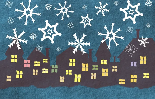 Картинка снежинки, праздник, дома, Новый Год, Happy New Year, снегопад, с новым годом, Merry Christmas, свет …
