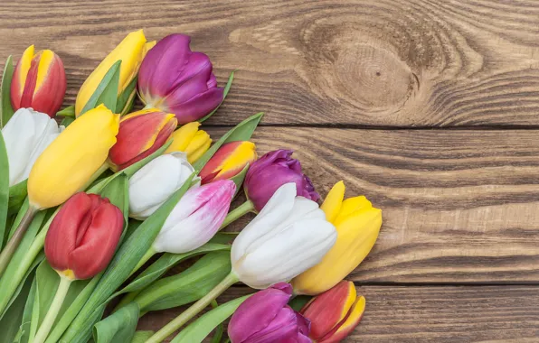 Картинка цветы, букет, colorful, тюльпаны, love, розовые, wood, pink, flowers, beautiful, romantic, tulips, spring, purple