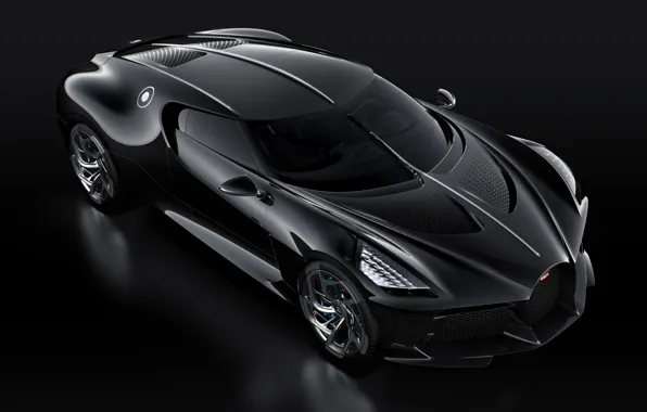 Картинка машина, черный, фары, Bugatti, стильный, гиперкар, La Voiture Noire