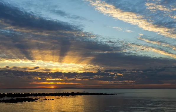Картинка море, небо, облака, закат, побережье, вечер, Австралия, Queensland