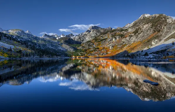 Картинка горы, озеро, отражение, Калифорния, California, Сьерра-Невада, Sierra Nevada, Lake Sabrina, Озеро Сабрина