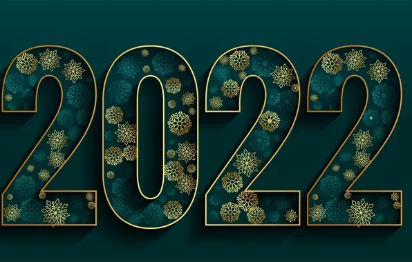 Картинка Рождество, цифры, Новый год, зелёный фон, 2022