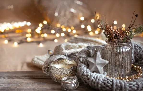 Картинка зима, украшения, Рождество, Новый год, new year, Christmas, винтаж, winter, свитер, bokeh, decoration, cozy