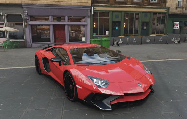 Картинка Red, Street, Lambordgini, Lamborghimi Aventador, Forza Horizon 4, England Landscapes