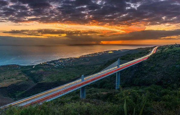 Картинка Bridge, Sunset, Reunion Island, Indian-Ocean