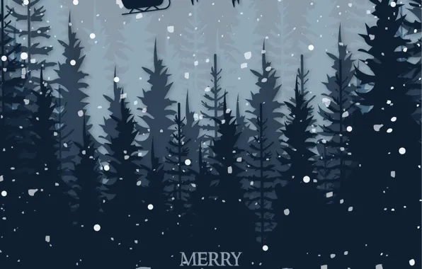 Картинка Зима, Ночь, Снег, Луна, Рождество, Новый год, Санта Клаус, Олени, Happy New Year, Merry Christmas, …