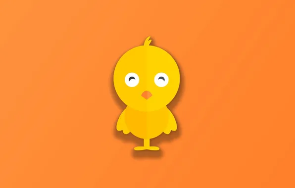 Картинка minimalism, bird, animal, funny, digital art, artwork, cute, simple background, Chick, orange background