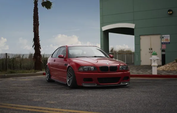 Картинка BMW, Red, E46, Palm tree, M3