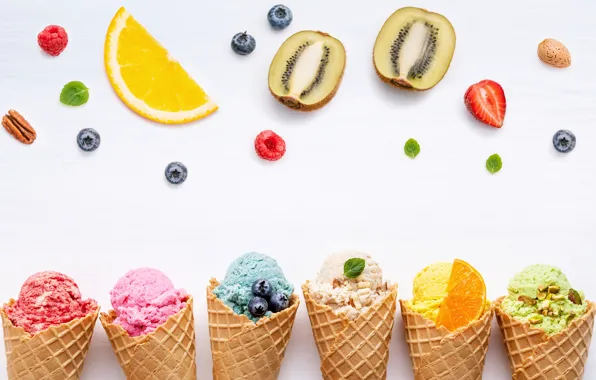 Картинка ягоды, colorful, мороженое, фрукты, рожок, fruit, berries, ice cream, cone