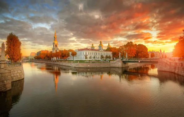 Картинка осень, небо, закат, мост, Санкт-Петербург, канал, Гордеев Эдуард