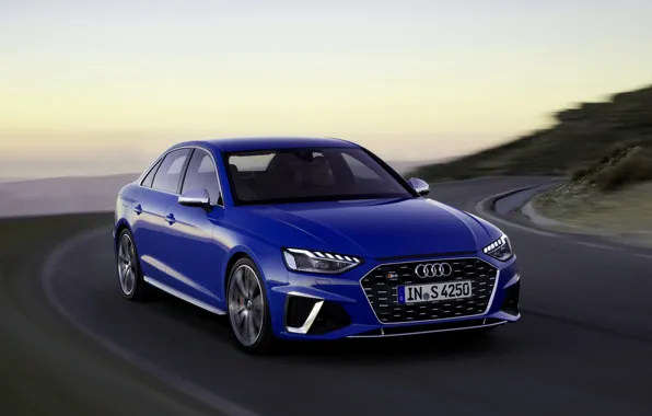 Картинка синий, движение, Audi, седан, Audi A4, Audi S4, 2019