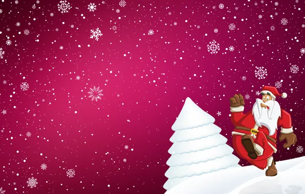Картинка Минимализм, Снег, Рождество, Снежинки, Фон, Новый год, Праздник, Санта Клаус, Арт, Christmas, Art, Настроение, Ёлка, …