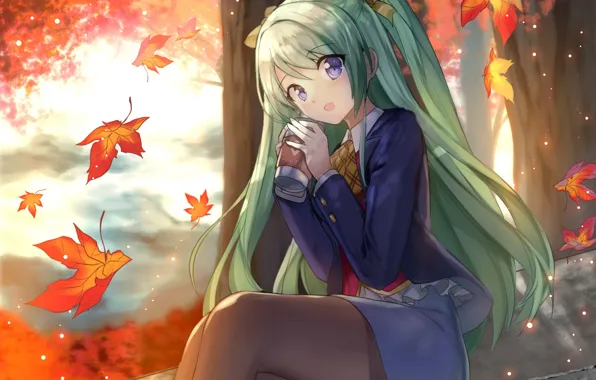 Картинка осень, девочка, Hatsune Miku, Vocaloid, Вокалоид, Хатсуне Мику