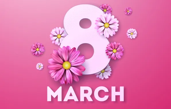 Картинка цветы, розовый фон, 8 марта, pink, flowers, женский день, 8 march, women's day