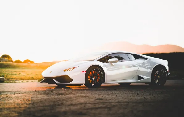 Картинка Lamborghini, Sunset, White, Evening, VAG, Huracan