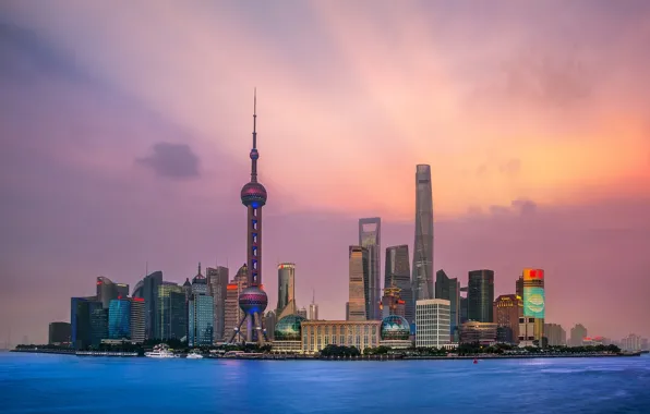 Картинка закат, океан, Китай, Shanghai, Шанхай