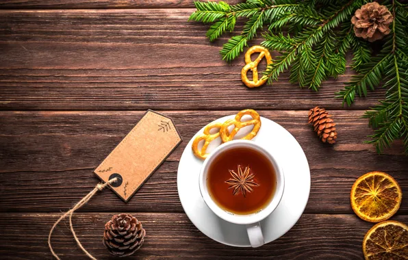 Картинка чай, елка, печенье, Новый год, Christmas, шишки, New Year