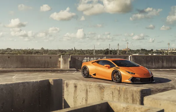 Картинка Lamborghini, Orange, Parking, VAG, Huracan