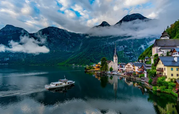 Картинка облака, горы, озеро, Австрия, Hallstatt