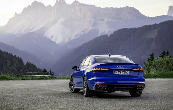 Картинка синий, Audi, седан, вид сзади, Audi A4, Audi S4, 2019