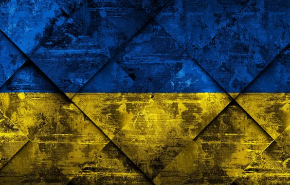 Картинка Europe, Ukraine, Flag, National Symbols, Grunge Art, Rhombus Grunge Texture, Flag Of Ukraine, Ukrainian Flag