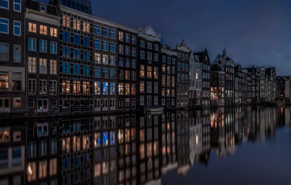 Картинка ночь, город, Amsterdam Canal