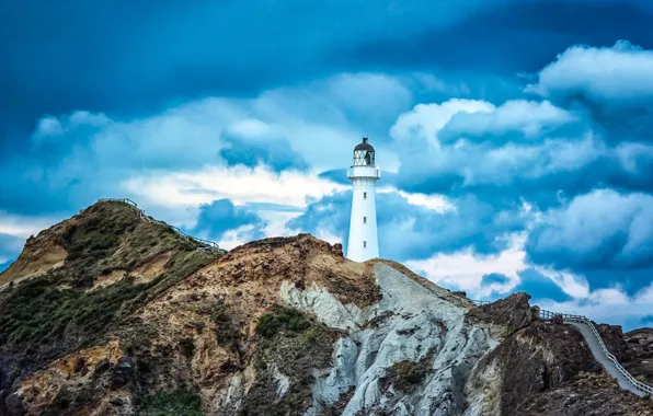 Картинка побережье, маяк, Новая Зеландия