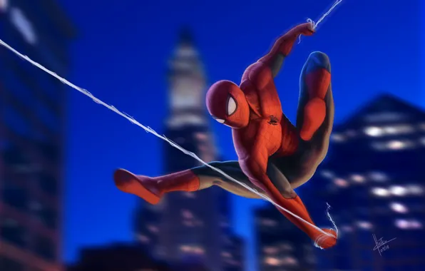 Картинка Night, New York City, Marvel, Peter Parker, Spider Man, Fly